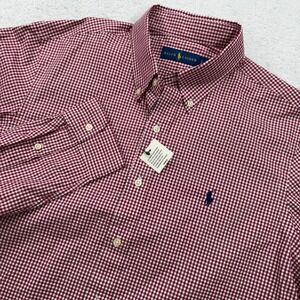 NWT Ralph Lauren Mens Red White Gingham Check Button Down Shirt Large Pony Logo